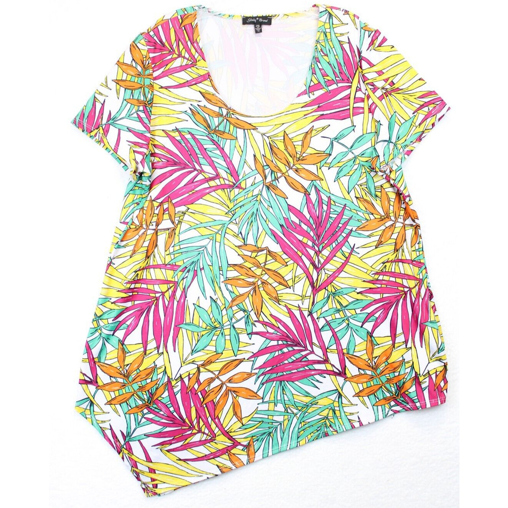Slinky Brand Tunic Women 1 X High Low Bright Colors Tropical Floral Hawaiian Top